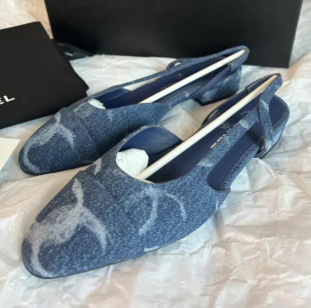 CHANEL 21S DENIM Blue Neon Mademoiselle Coco Sling Slingback Flat Sandal  36.5 $1,795.00 - PicClick