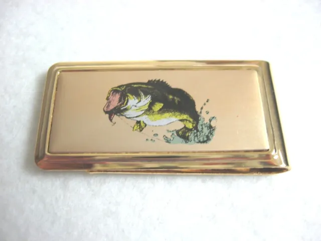 NEW big mouth trout money clip goldtone METAL * FREE US ship