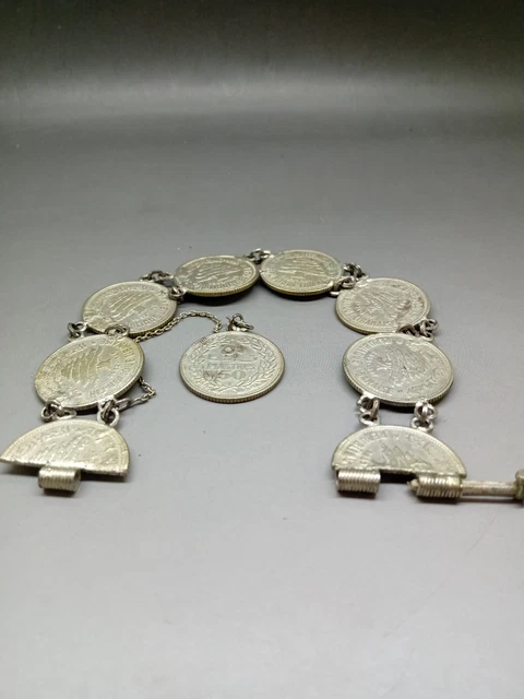 8 Lebanese 50 Piastres 1952 Coins KM# 17 Silver .600 Cedar Tree Ladies Bracelet