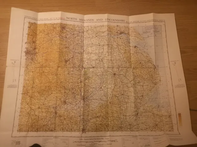 Ww2 British War Office 1/4-Inch Air Map: England, North Midlands & Lincs, 1939