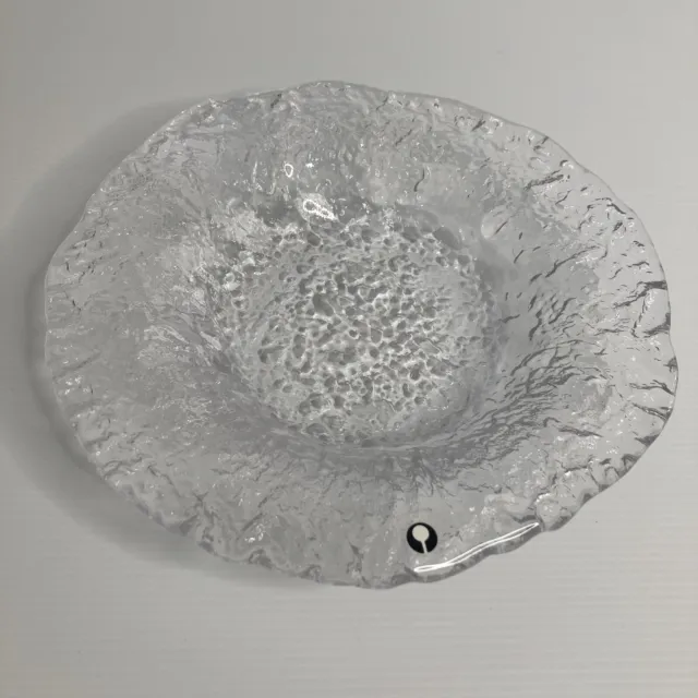 Vintage Pukeberg Sweden Textured Ice Art Glass Serving Bowl Dish Plate 1970s