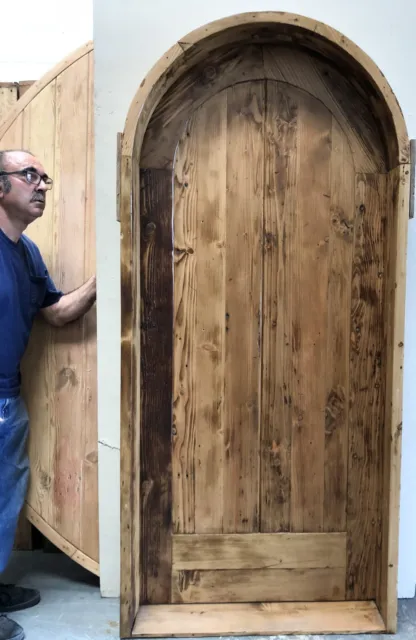 Rustic castle reclaimed lumber arched old growth Doug Fir solid door winery 2