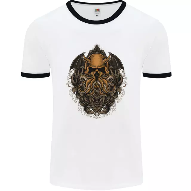 T-shirt da uomo Cthulhu Octopus Kraken Devil Skull Demon bianca