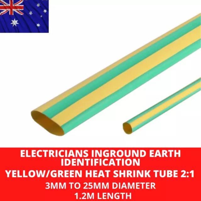 Earth Identification Yellow/Green Heat Shrink Tubing Electricians Earthing 1.2m