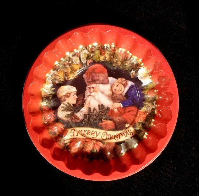 VINTAGE RED PLASTIC Christmas Serving Dish With Victorian Santa