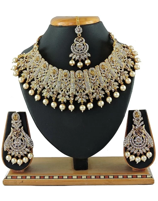 New Lct Indian Traditional Wedding Gold Plated Diamond Pearl Stud Bridal Jewelry