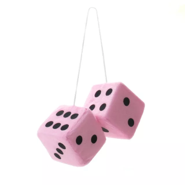 3" Light Pink Fuzzy Dice with Black Dots - Pair VPADICELPB retro parts usa 2