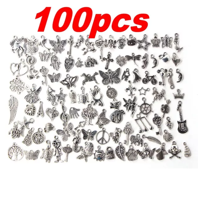 Wholesale 100pcs/Bag Bulk Lots Tibetan Silver Mix Charm Pendants Jewelry DIY 2