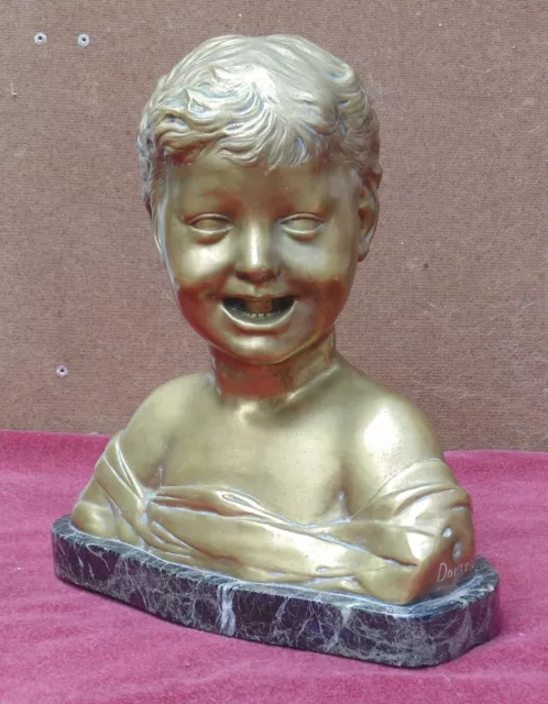 rare antique large bronze children laughing signed DONATELLO + suse frs very good condition 2