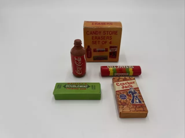 Vintage, Candy Store Erasers Set of 4, Coca Cola Wrigleys Life Savers etc