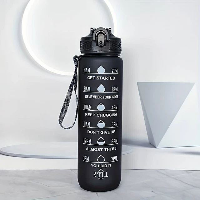 Visual Reference: Water Bottle With Time Marker Leakproof Flip Top Straw Drinking