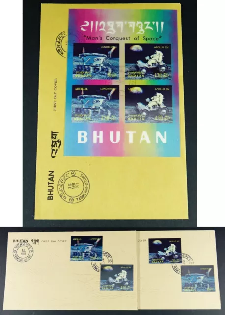 Bhutan 1971 Weltraum Raumfahrt Apollo 15 3-D Lenticular 436-439 Block 46 FDC