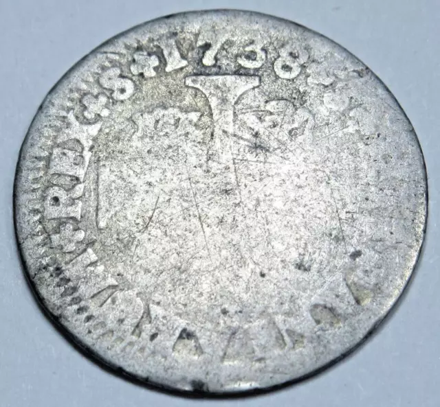 1738 Spanish Silver 1/2 Reales Antique Colonial Cross 1700s Pirate Treasure Coin