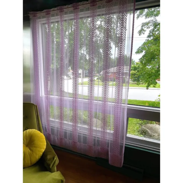 Vintage 80s net curtain, purple mesh, 80s boho decor, single curtain panel