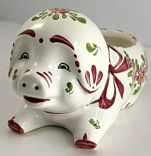 Hand Painted Ceramic Pig Planter Portugal Signed