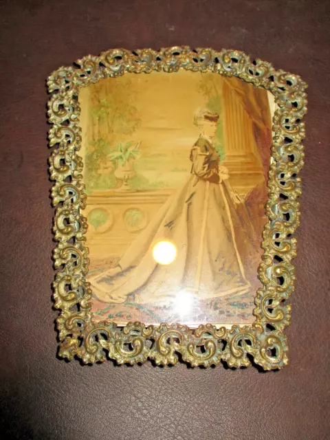 Bb: Victorian Gold Gilt Brass Open Metal Tabletop Women Picture Photo Frame 1900