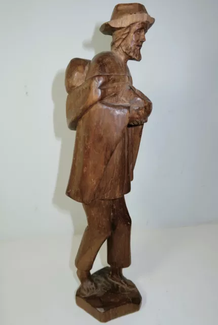 12" Vintage Hand-Carved Wood Folk Art Beggar-Man Figure from Ecuador - DAMAGED