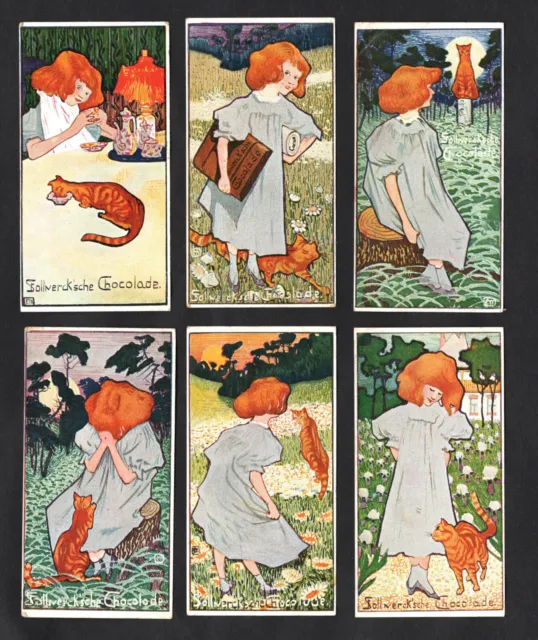 The Ginger Girl & Cat Ser 55 Stollwerck Card Set 1898 Pet Animal Children