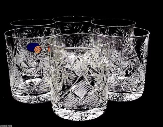 Set of 6 Russian Cut Crystal Rocks Glasses 11 oz - Soviet Scotch Whisky DOF