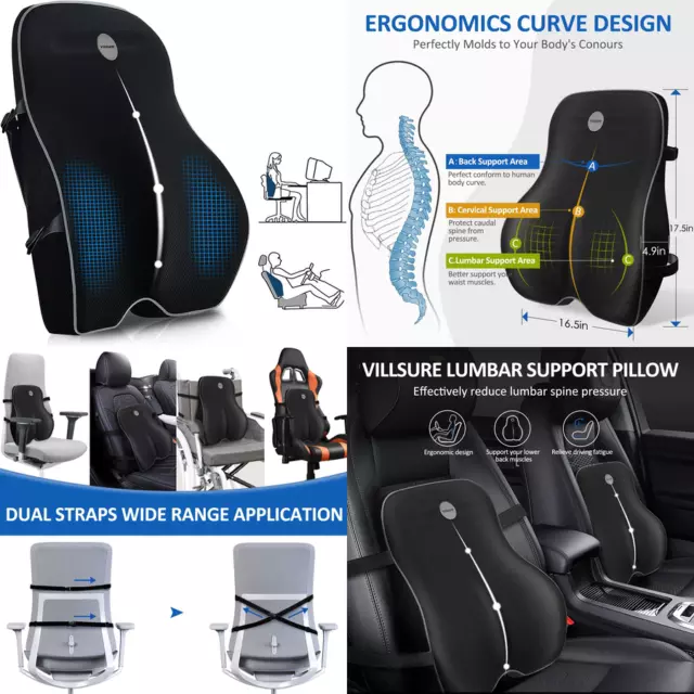 Lumbar Support Pillow Car Home Office Seat Foam Cushion Back Chair Breathable...