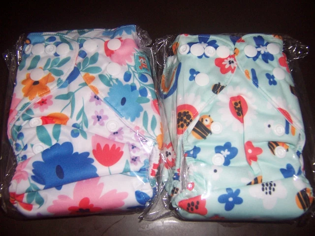 ALVA BABY Cloth Diapers ADJUSTABLE REUSABLE Lot Of 2 Bees and flowers