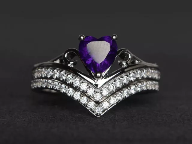 2Ct Heart Cut Lab Created Amethyst Diamond Bridal Ring Set 14k White Gold Plated