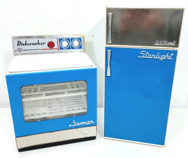 VINTAGE AMB BOLOGNA 70s Tinplate Dolls Kitchen fridge Dishwasher ...
