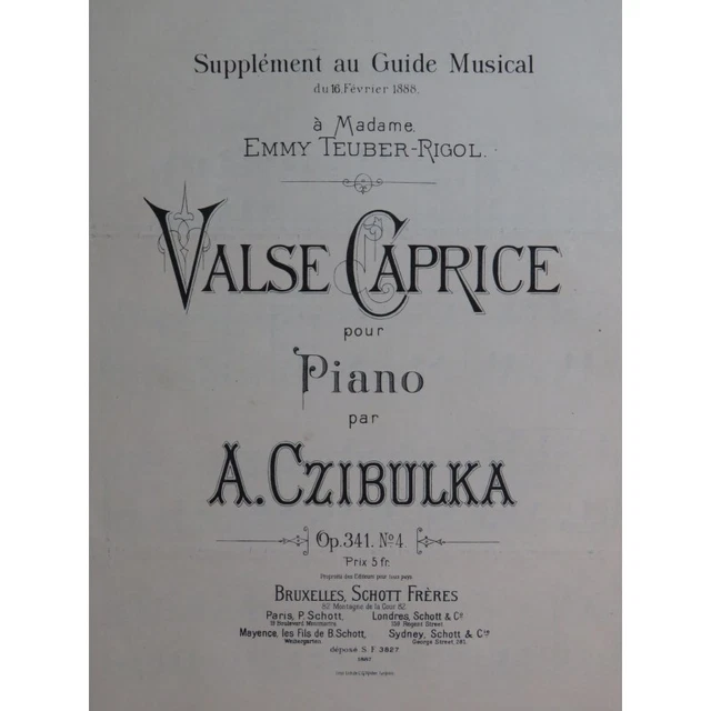 CZIBULKA Alphonse Valse Caprice Piano 1888