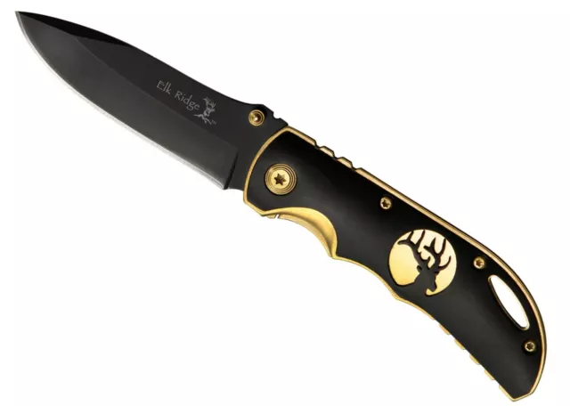 Elk Ridge Black & Gold Linerlock Folding Pocket Knife Hunting Knife Er134 2