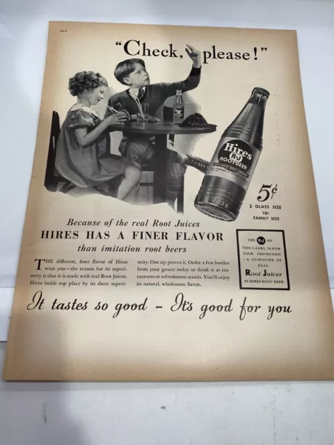 Vintage 1937 HIRES Root Beer Bottle Magazine  Print Ad