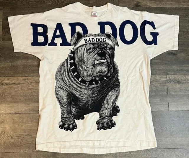 Vintage Bad Dog Tee AOP All Over Print English Bulldog Art Pet Grunge Punk 90’s