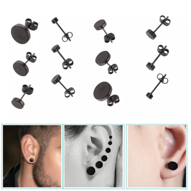 Black Round Stud Stainless Steel Ear Studs Earrings Men Women Fashion Earrings