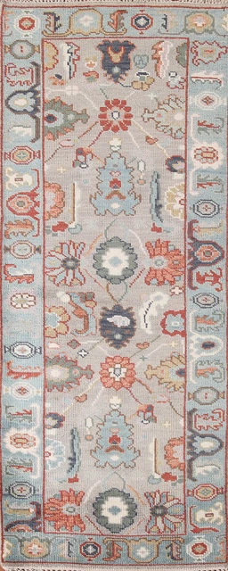Alfombra de corredor oriental Oushak floral claro de 8 pies 3x8 alfombra de lana hecha a mano