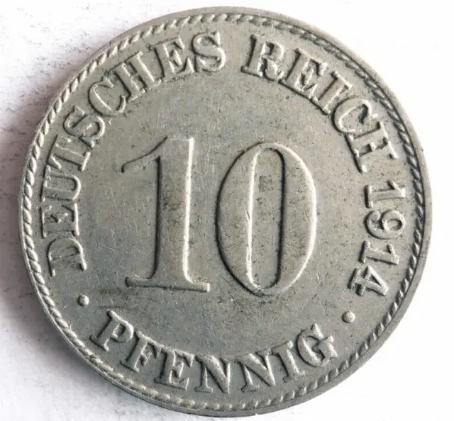 1914 D German EMPIRE 10 PFENNIG - Collectible Coin German Bin #6