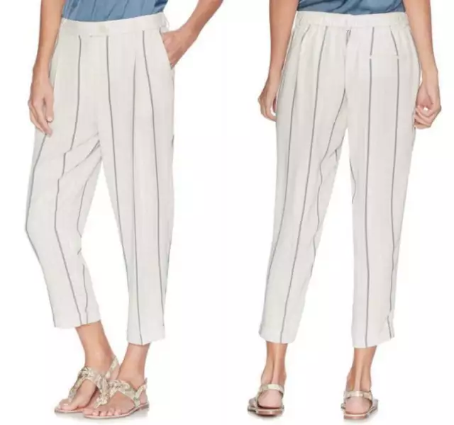 Vince Camuto Stripe Crop Pants 12 Large Ivory Striped Relaxed Fit Stretch Back