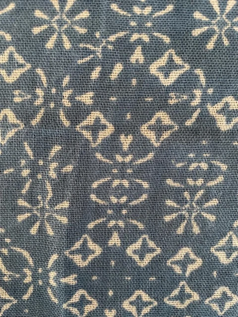 BLUE SCARF with white print 28" x 32" square lightweight soft - VERY GOOD cond