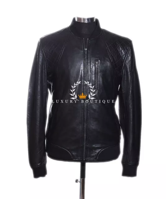 Wayne Black Men's Bomber Designer Real Quilted Lambskin Leather Fashion Jacket