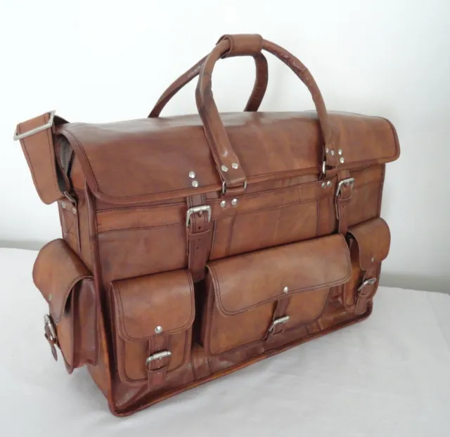 22" Vintage Leather Duffle Bag Weekend Travel Luggage Handbag Briefcase