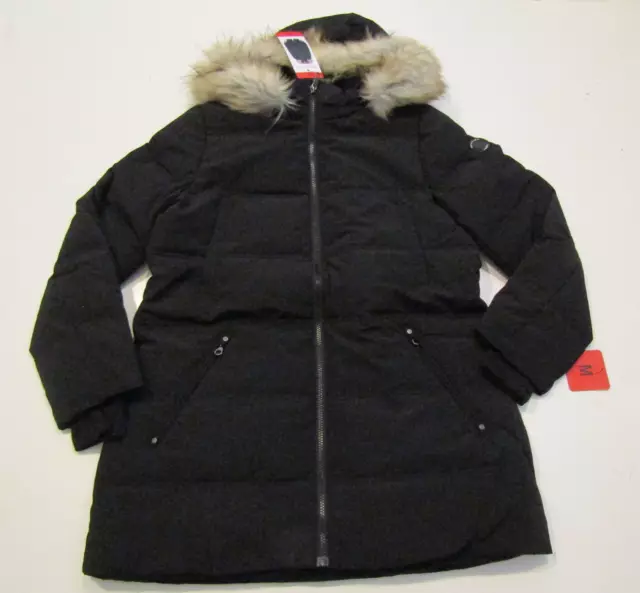 NAUTICA Womens Black Detachable Fur Hood Quilted Parka Coat Sz XL X-Large NWT