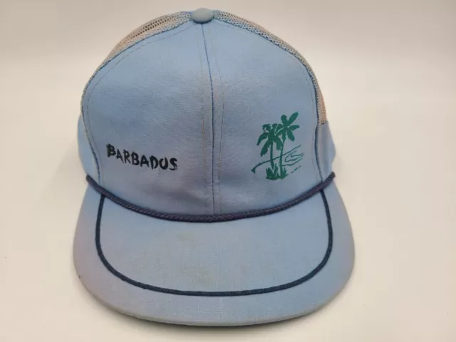 Vintage Barbados Mesh Trucker Snapback Hat Cap Dad Men Travel Souvenir 80s Blue