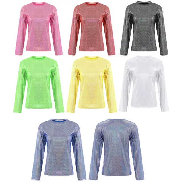 Women's Sparkly Sequins Round Neck Blouse T-Shirts Loose Tees Basic Tunic Tops