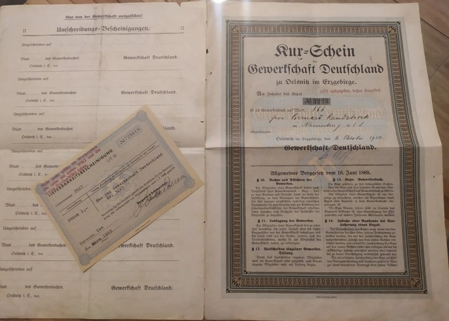 Germany 1924 Kux Note Oelsnitz 1868 Bond Aktie Anleihe + Blue Bank Certificate