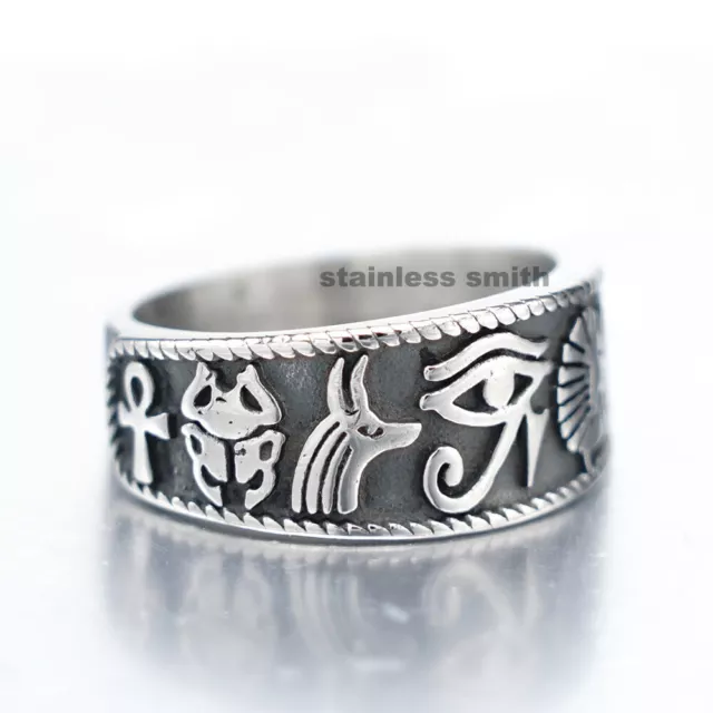 Mens Womens Egyptian Eye of Horus Anubis Pharaoh Ankh Scarab Band Ring Size 6-15