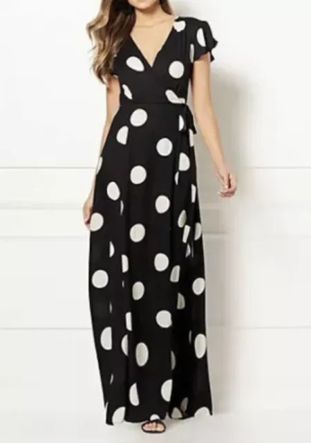 ALLISON POLKA-DOT WRAP DRESS - EVA MENDES COLLECTION Navy Blue and White Small