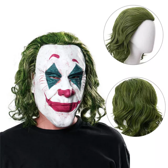 Mens Clown Joker Wig Cosplay Party Curly Wigs Green Short Hair Hairpieces Props