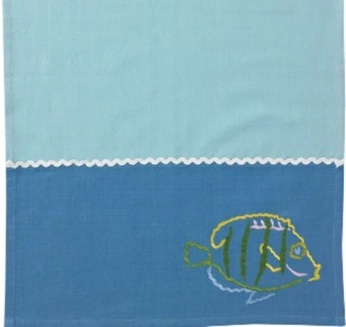 Coastal Swim with the Fish Embroidered Cotton Kitchen Dish Towel