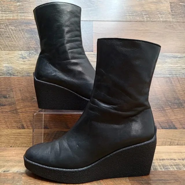 Robert Clergerie Woman’s Paris Wedge Platform Black Leather Boots Size 5