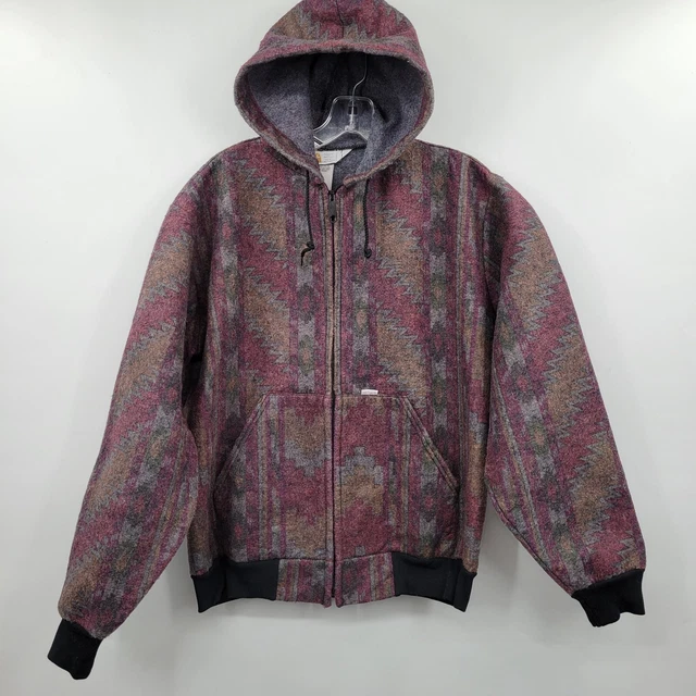 Vintage Carhartt Aztec Navajo Blanket Hooded Wool Jacket Mens Large USA Made