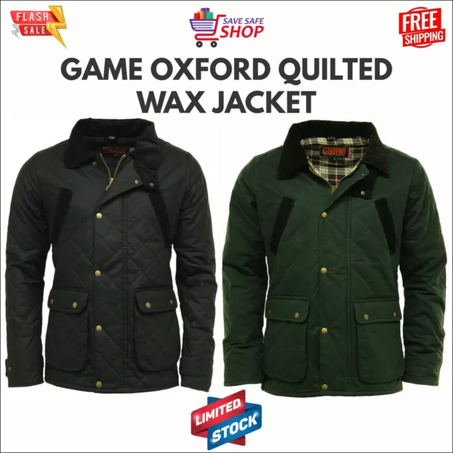 Mens Game Oxford Quilted Cotton Waxed Jacket Hunting Biker Winter British Coat