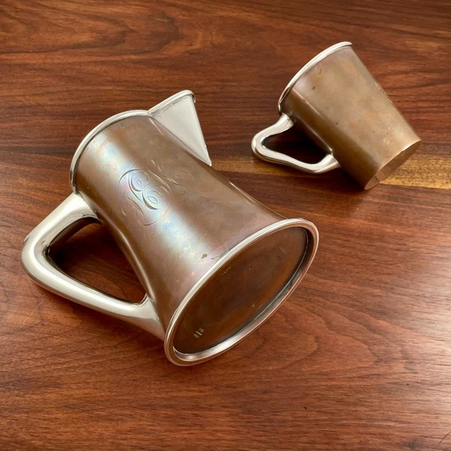 Rare Shiebler For Herschede Mixed Metal Sterling & Copper Pitcher & Cup Set